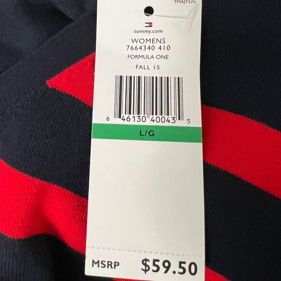 Tommy Hilfiger Womens Striped V Neck Sweater Navy Blue Red Long Sleeves size L - Picture 11 of 12